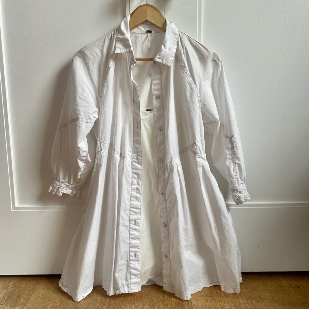 FREE PEOPLE Hannah poplin cotton mini white dress with puff sleeves
